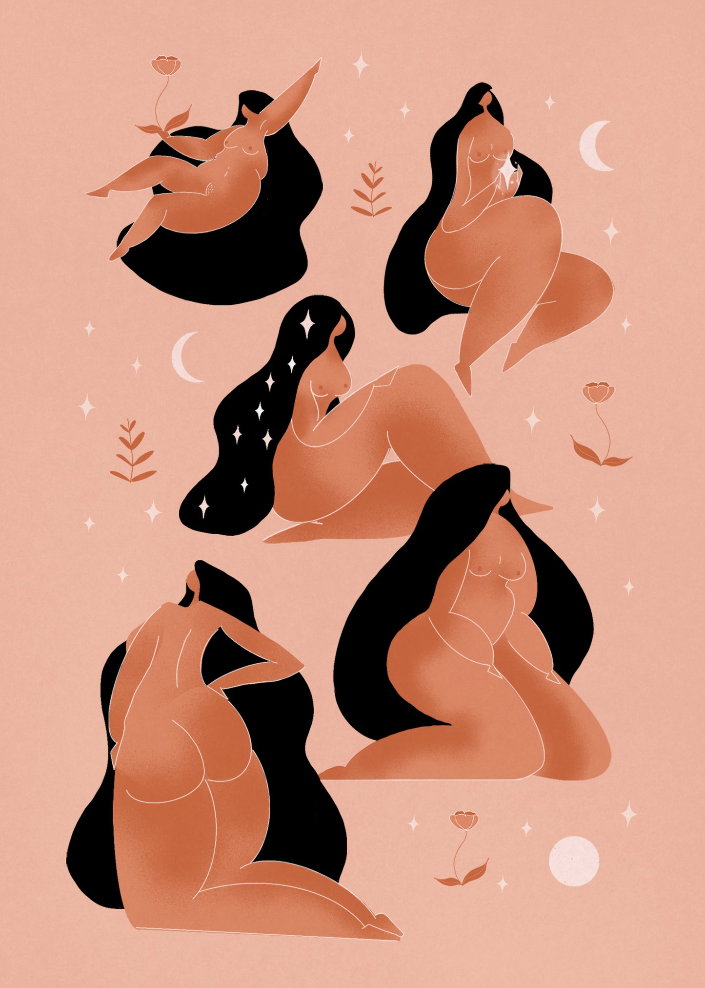 Heavenly Bodies - Brown Skin, 5" x 7" print - Woman Create