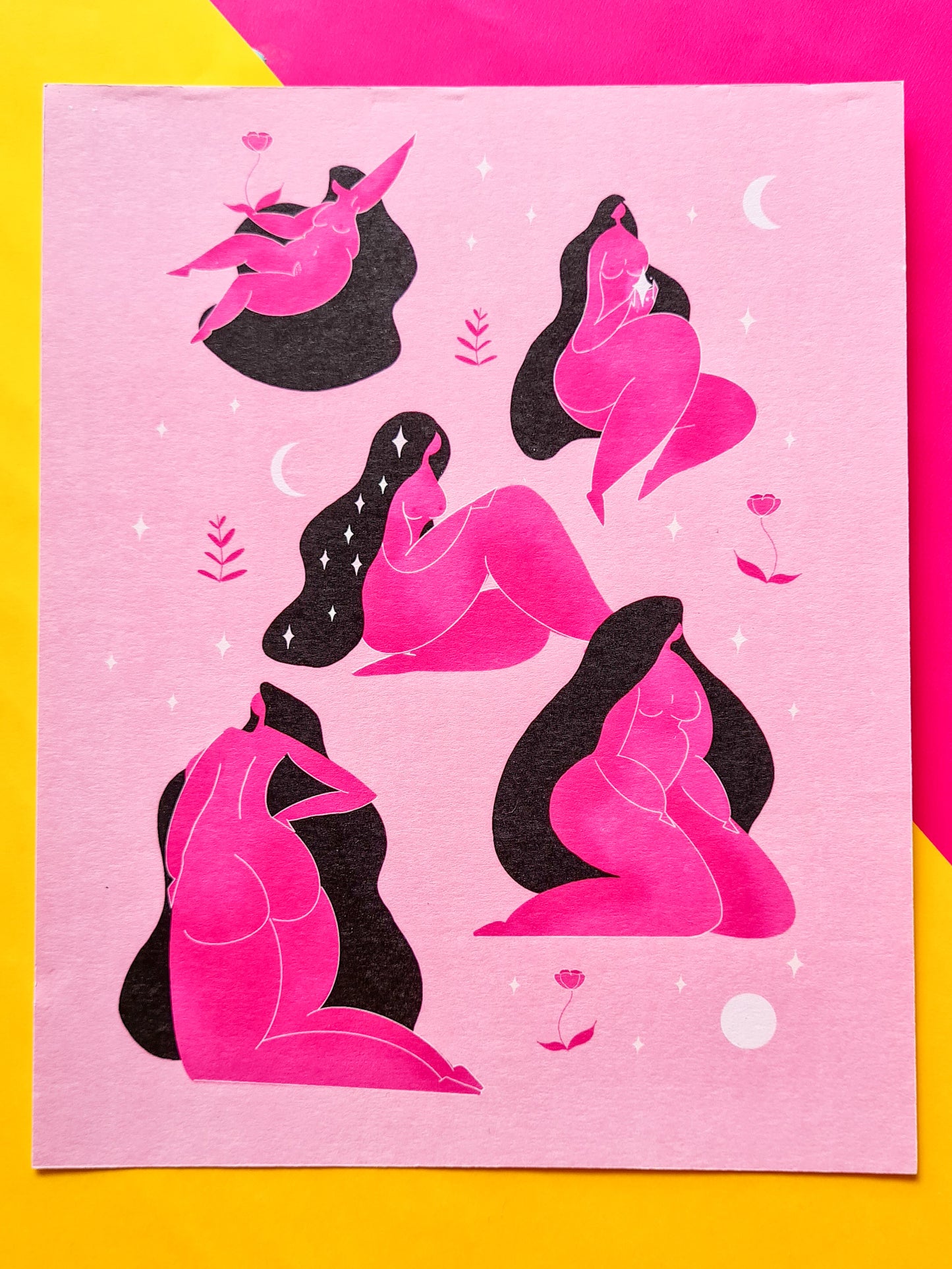 Heavenly Bodies - Pink, 5" x 7" print - Woman Create