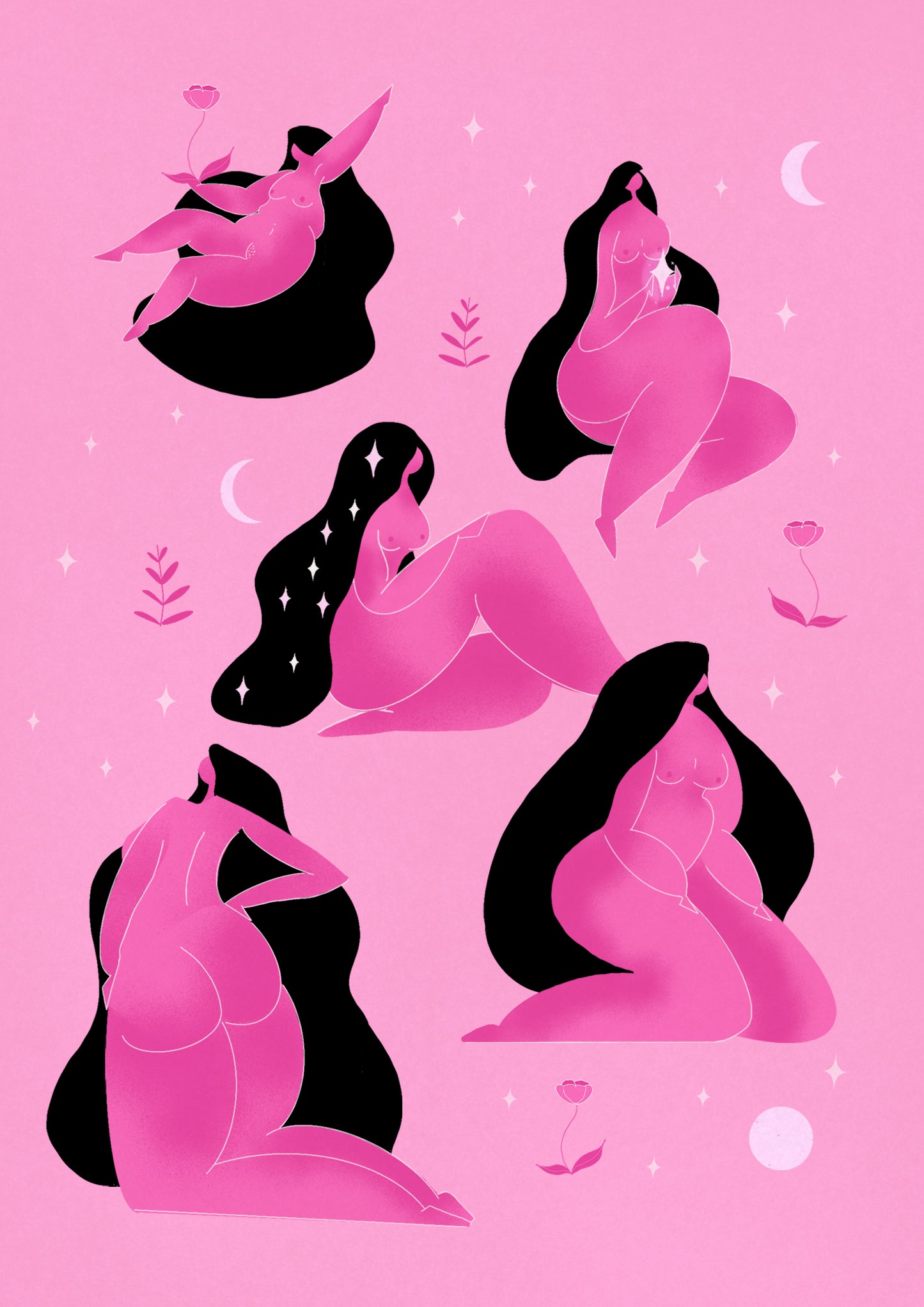 Heavenly Bodies - Pink, 5" x 7" print - Woman Create