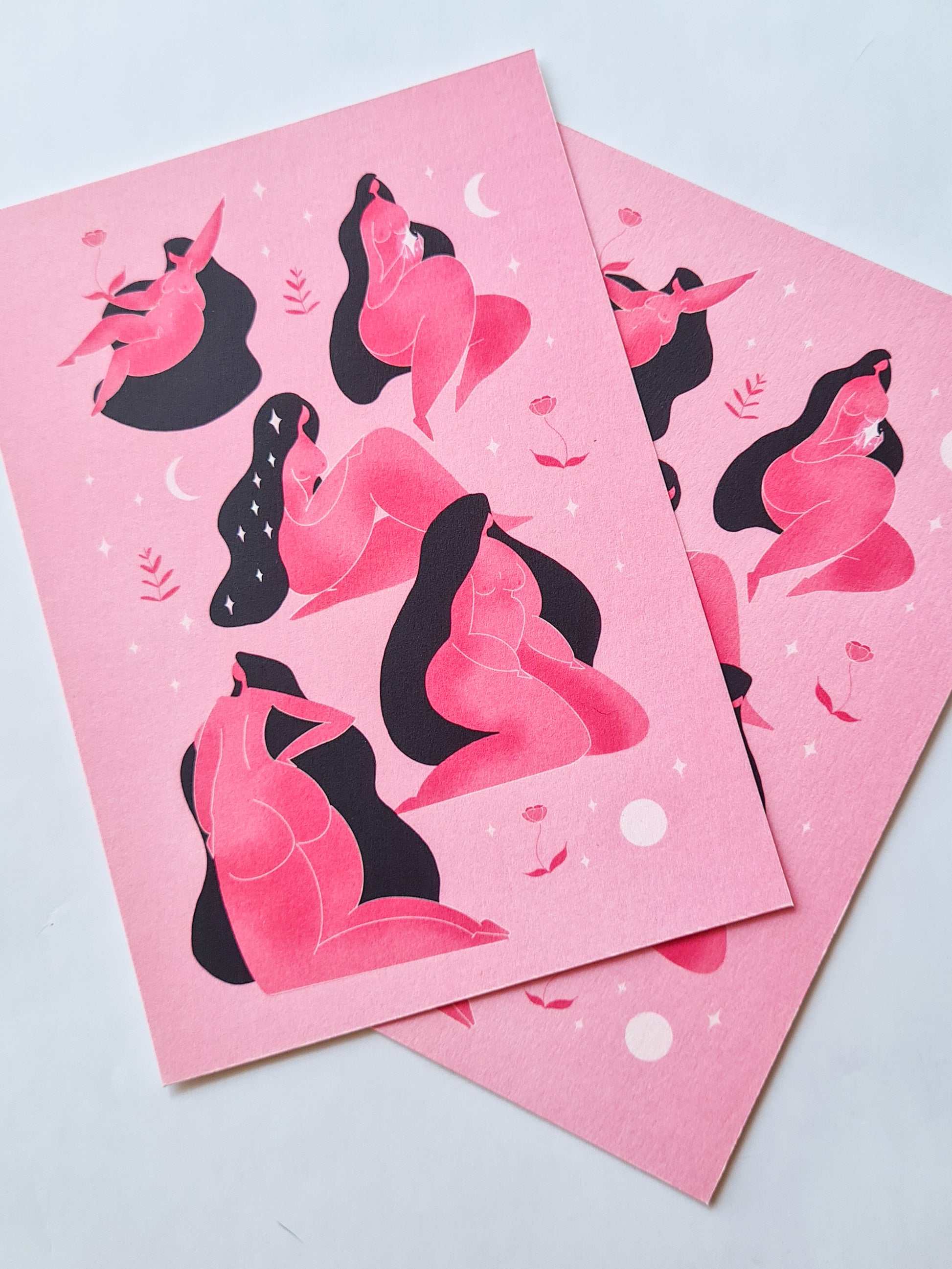 Heavenly Bodies - Pink, 5" x 7" print - Woman Create