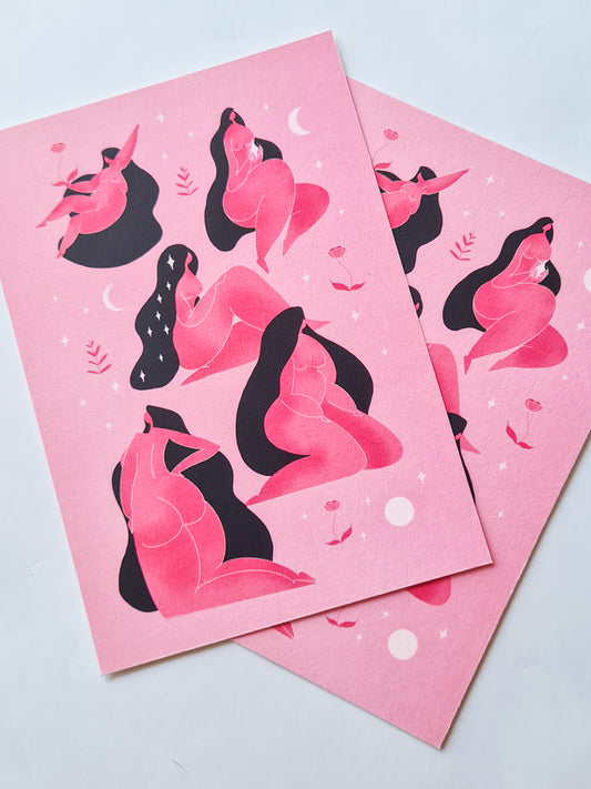Heavenly Bodies - Pink, 5" x 7" print - Woman Create