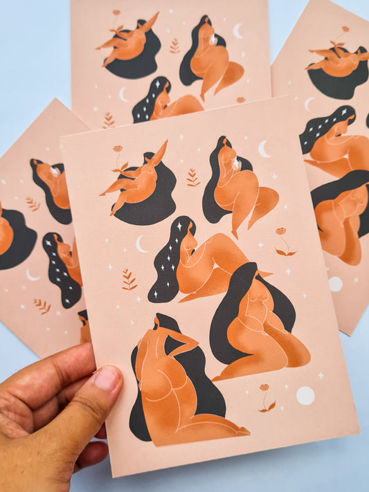 Heavenly Bodies - Brown Skin, 5" x 7" print - Woman Create