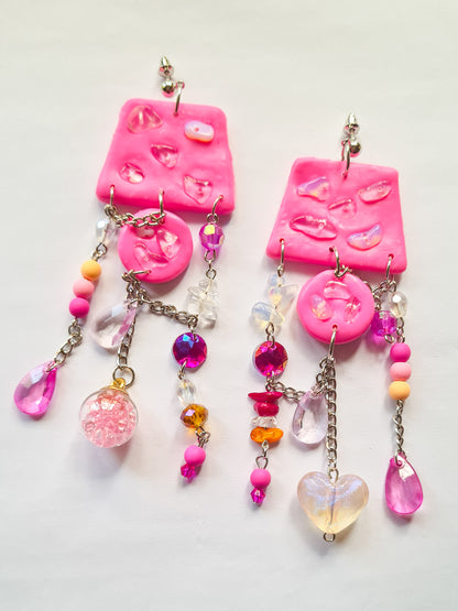 Pink Stone Charms Asymmetrical earrings - Woman Create