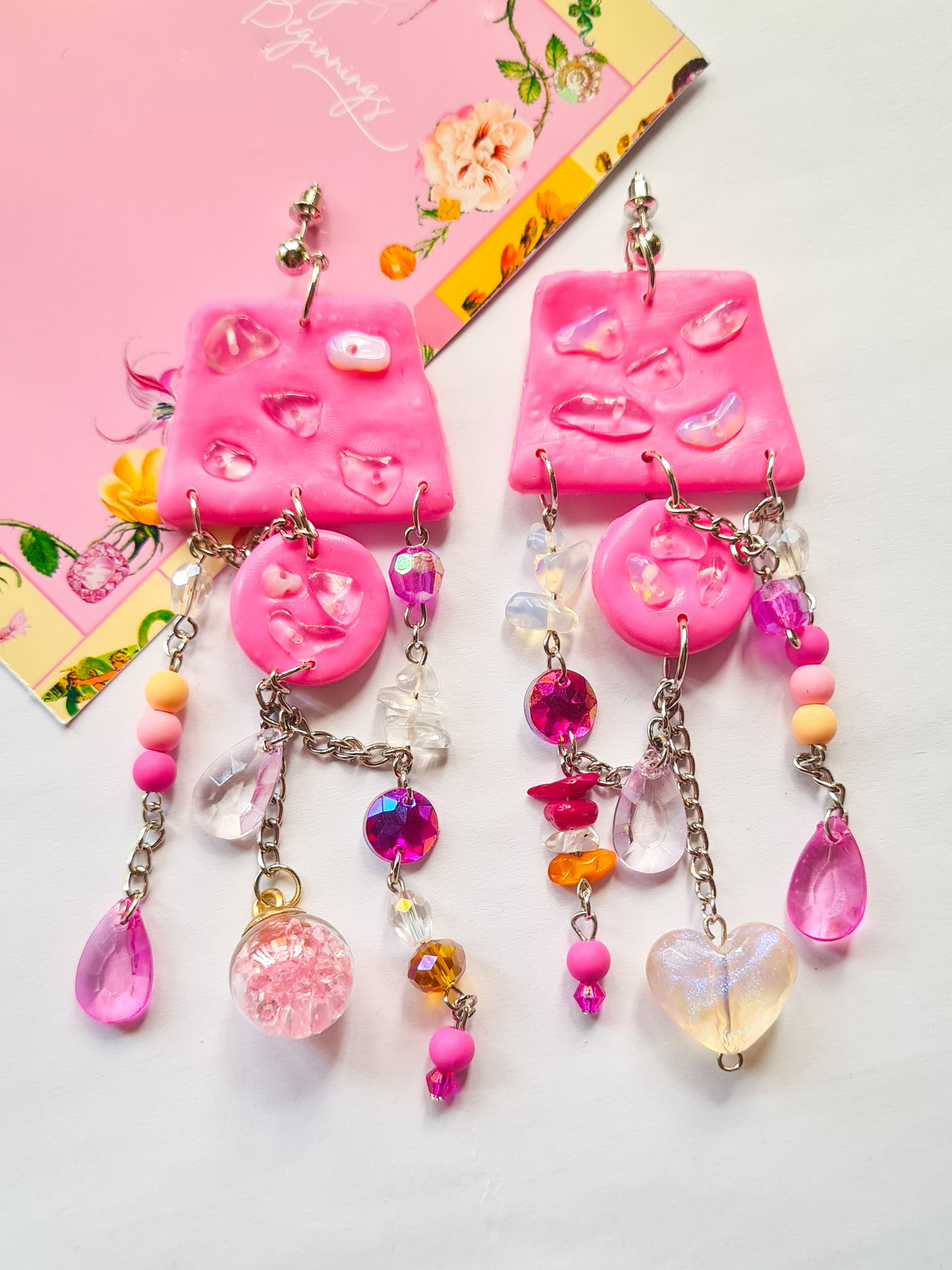 Pink Stone Charms Asymmetrical earrings - Woman Create