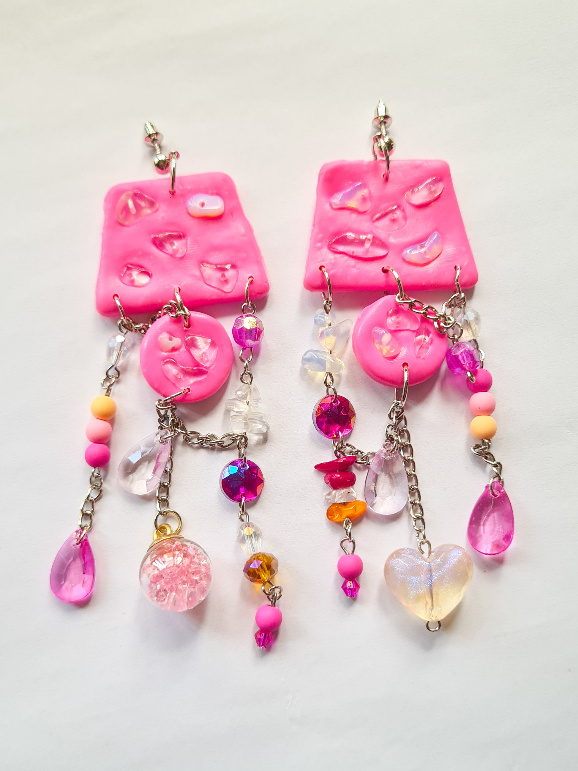 Pink Stone Charms Asymmetrical earrings - Woman Create