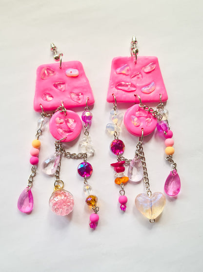 Pink Stone Charms Asymmetrical earrings - Woman Create