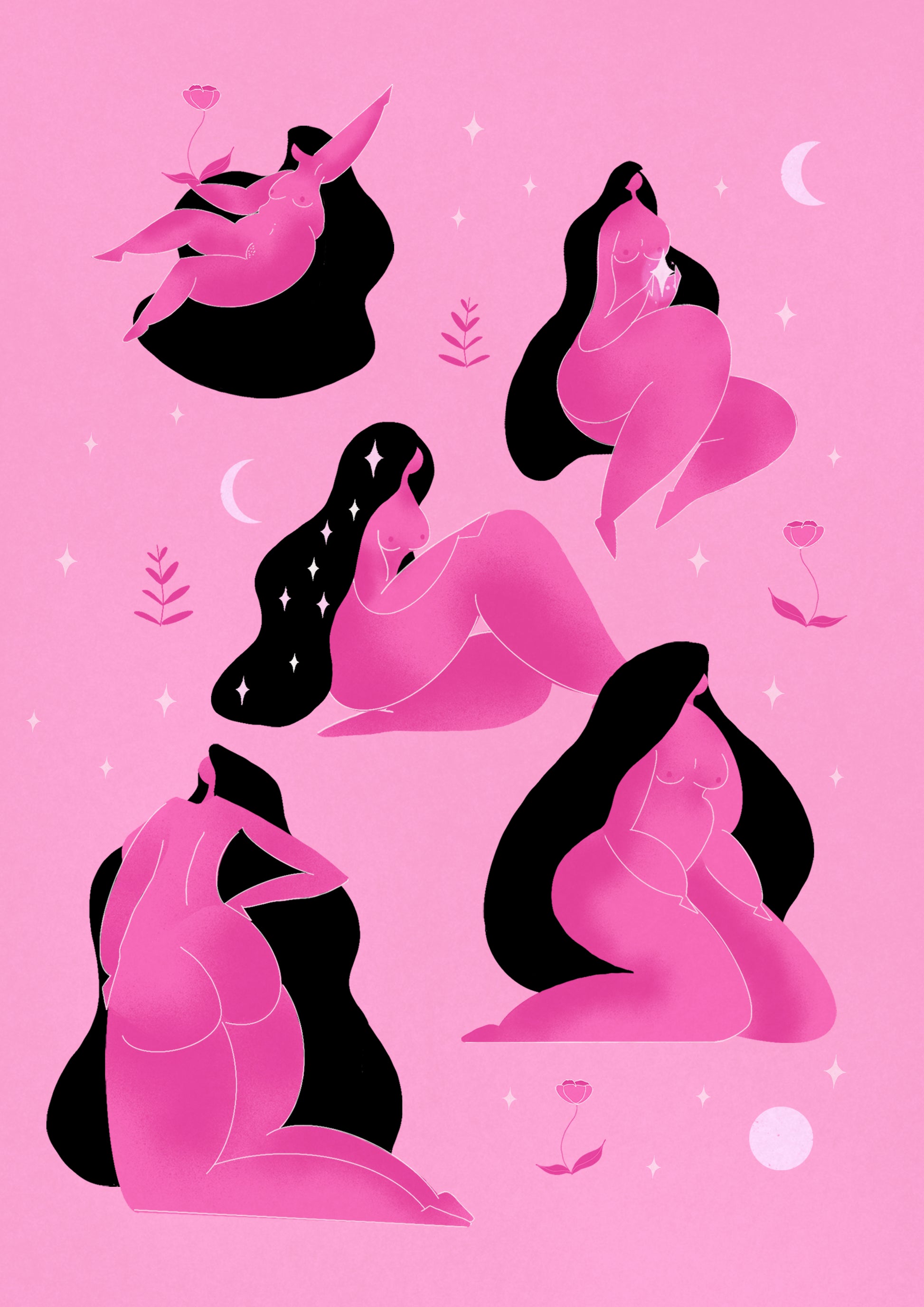 Heavenly Bodies - Pink, 5" x 7" print - Woman Create